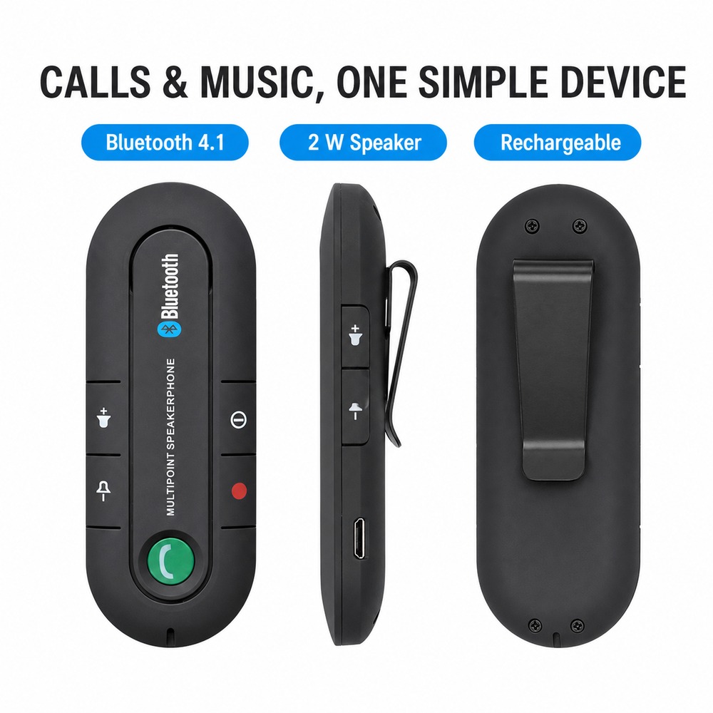 Audio Without Music - Bluetooth 4.1 Autoluidspreker met zonneklepclip, handsfree